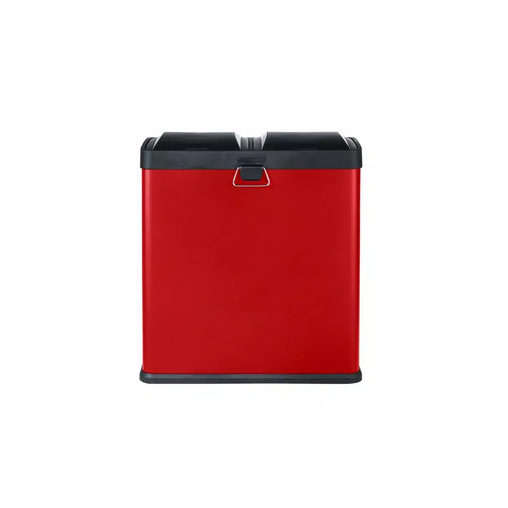 Step N' Sort 16 Gallon Red 2-Compartment Stainless Steel Trash and Indoor Recycling Bin
