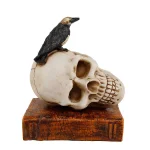 Flora Bunda Halloween Decor Polyresin Black Crow and Skull with Book Tabletop Sculpture thumbnail 1