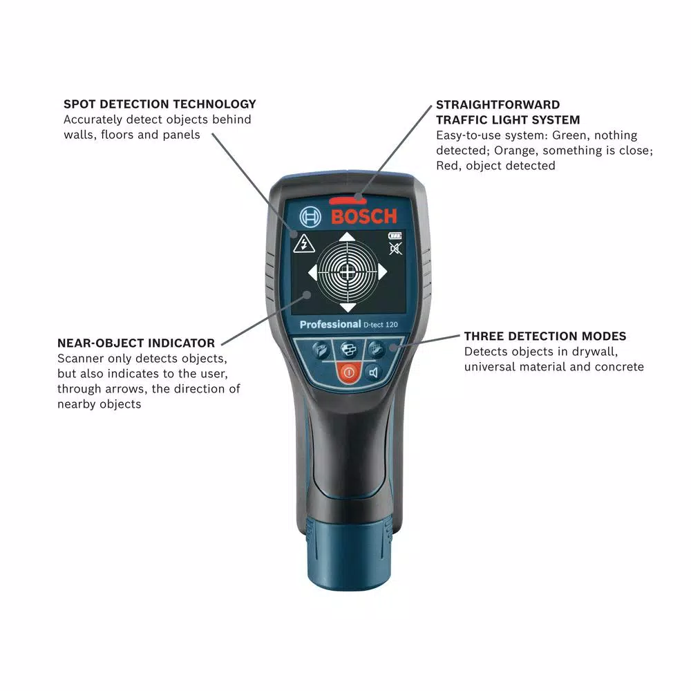 Bosch D-Tect 120 Wall and Floor Scanner with Spot Detection, Universal, Drywall, and Concrete Modes