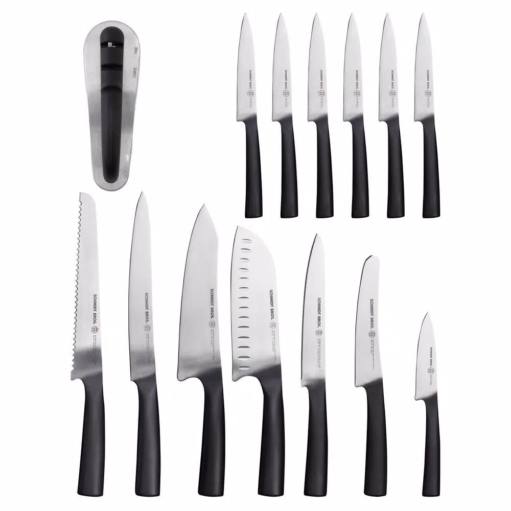 SCHMIDT BROS. Schmidt Brothers Carbon 6 15-Piece German Stainless Steel Cutlery Set with Acacia Wood Downtown Knife Block