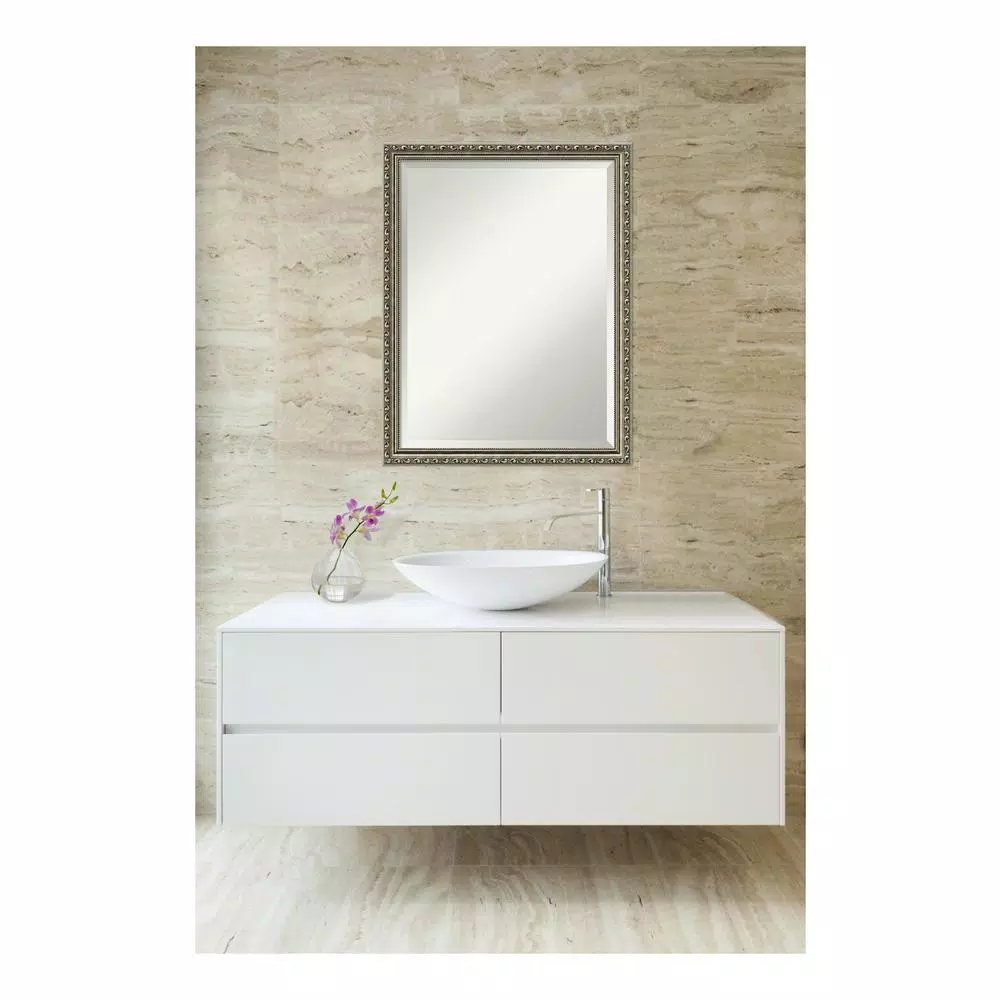 Amanti Art Parisian 20.5 in. W x 26.5 in. H Silver Wood Framed Beveled Edge Bathroom Vanity Mirror