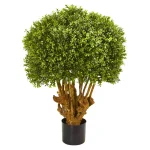 Nearly Natural 3 Ft. Artificial Boxwood Topiary Tree with Black Planter thumbnail 1
