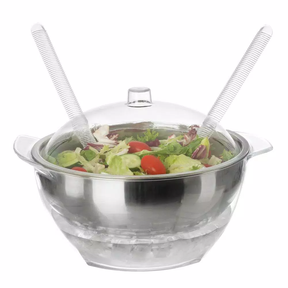 Classic Cuisine 5-Piece Salad Bowl Serving Set with Ice Chamber and Utensils
