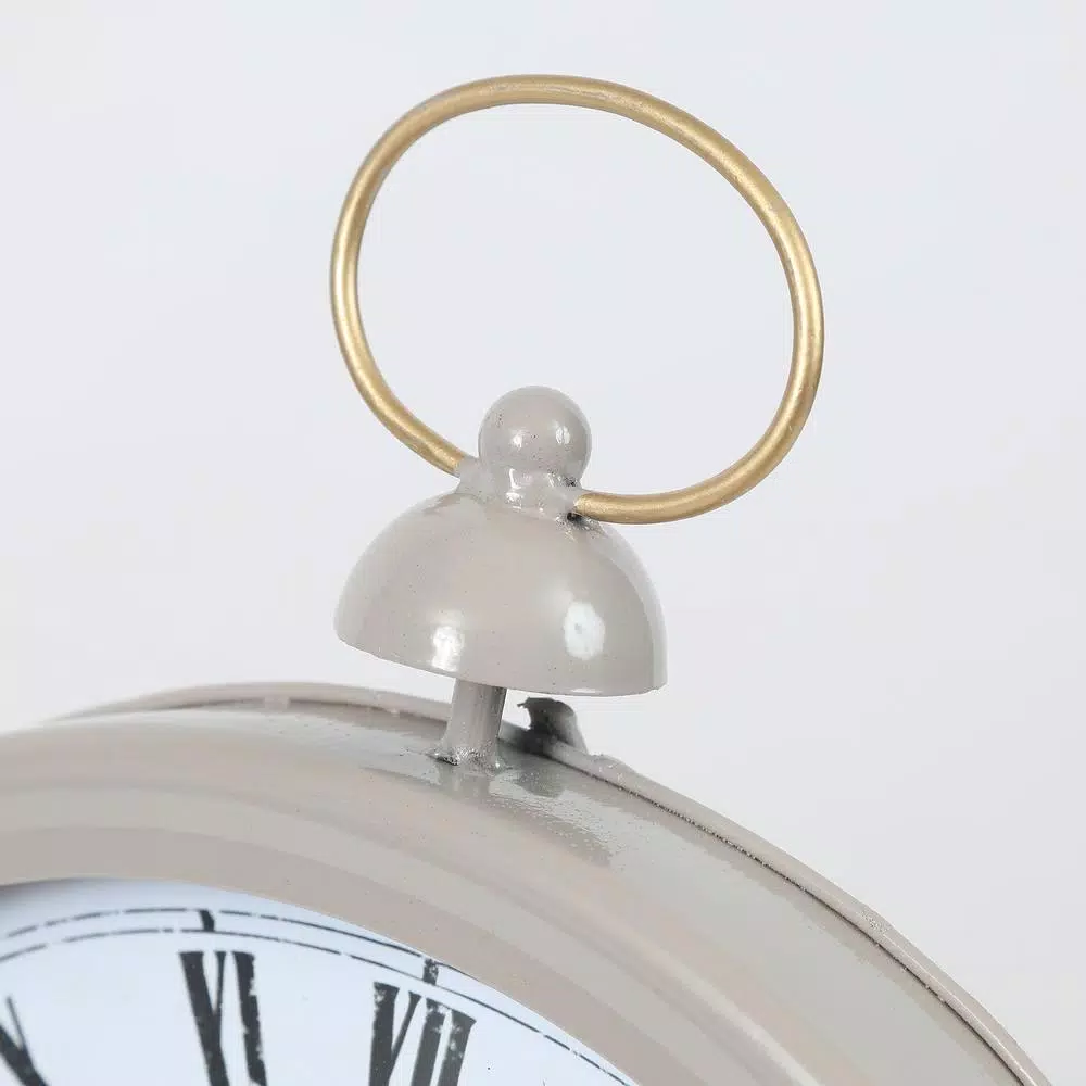 Winsome House Gray Oval Decorative Table Clock - Shabby Chic Analog Desk Clock with Roman Numerals