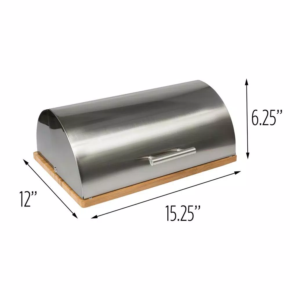Honey-Can-Do Stainless Steel Bread Box with Bamboo Cutting Board Base