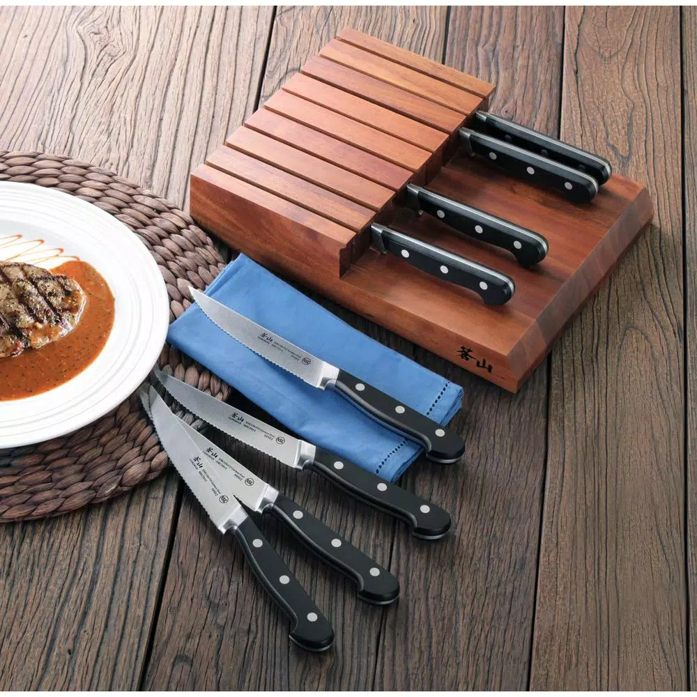 Cangshan V2 Series 5 in. Steak Knife Set with Acacia Wood Block, 9-Piece Set