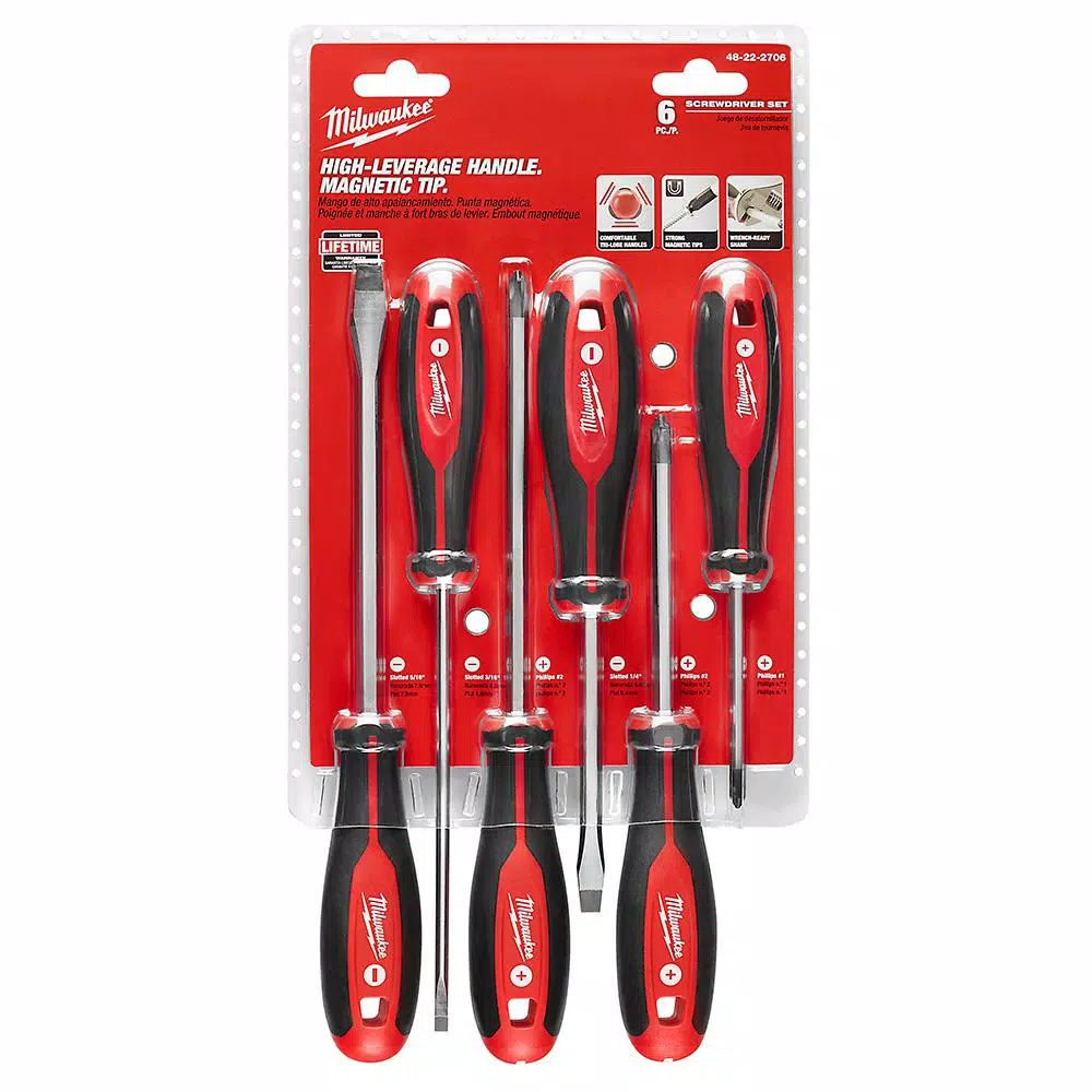 Milwaukee 6-Piece Screwdriver Set with Magnetic Tips and High-Leverage Handles