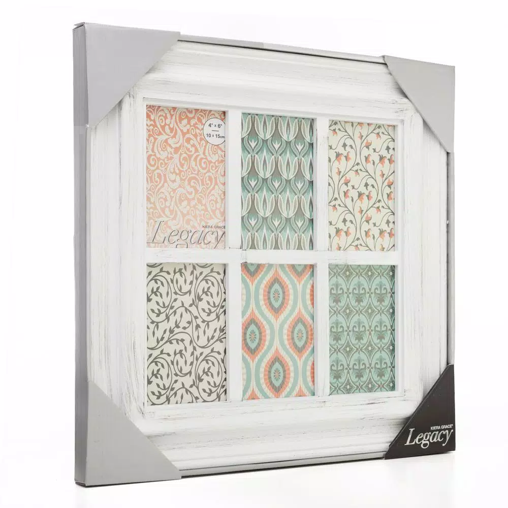 KG kieragrace KG Collage Photo Frame, Distressed White Farmhouse Style, Holds Six 4x6 Photos