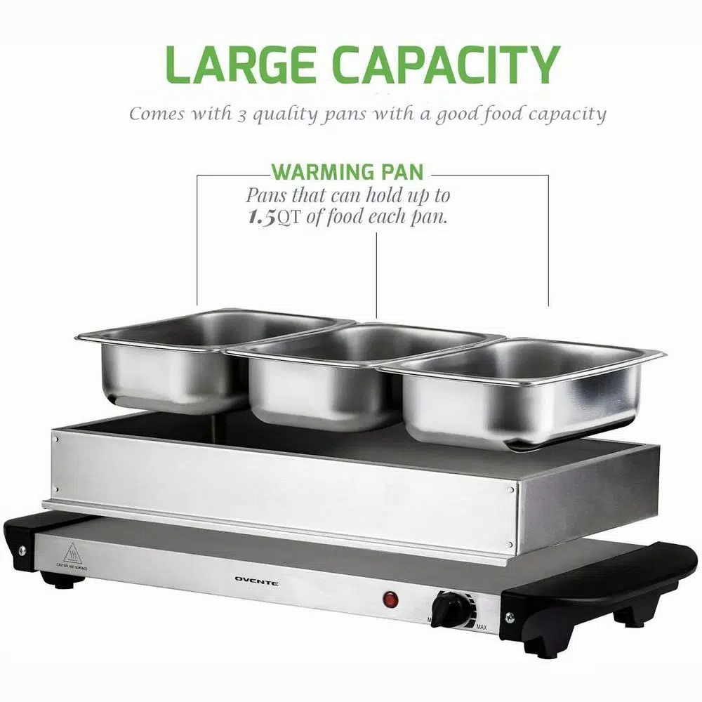 Ovente 1.5 Qt. Stainless Steel Electric Buffet Server Warming Tray with Adjustable Temperature Control