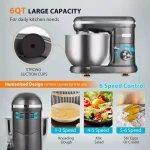 VIVOHOME 650W 6-Qt. Tilt-Head Kitchen Stand Mixer with Stainless Steel Bowl and 6 Speeds, Gray thumbnail 2