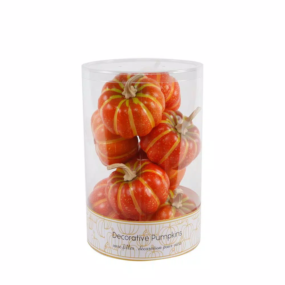 Flora Bunda 3 in. Dark Orange Foam Pumpkin Filler, Set of 8 - Fall Harvest Indoor Tabletop Decor