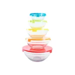 Home Basics 5-Piece Glass Bowl Set with Colorful Plastic Lids thumbnail 2