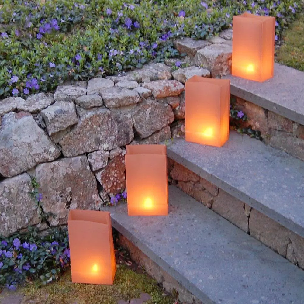 LUMABASE Luminaria Bag 100-Pack - Tan Weather Resistant Plastic Walkway Decor, 3.5 in. x 10 in.