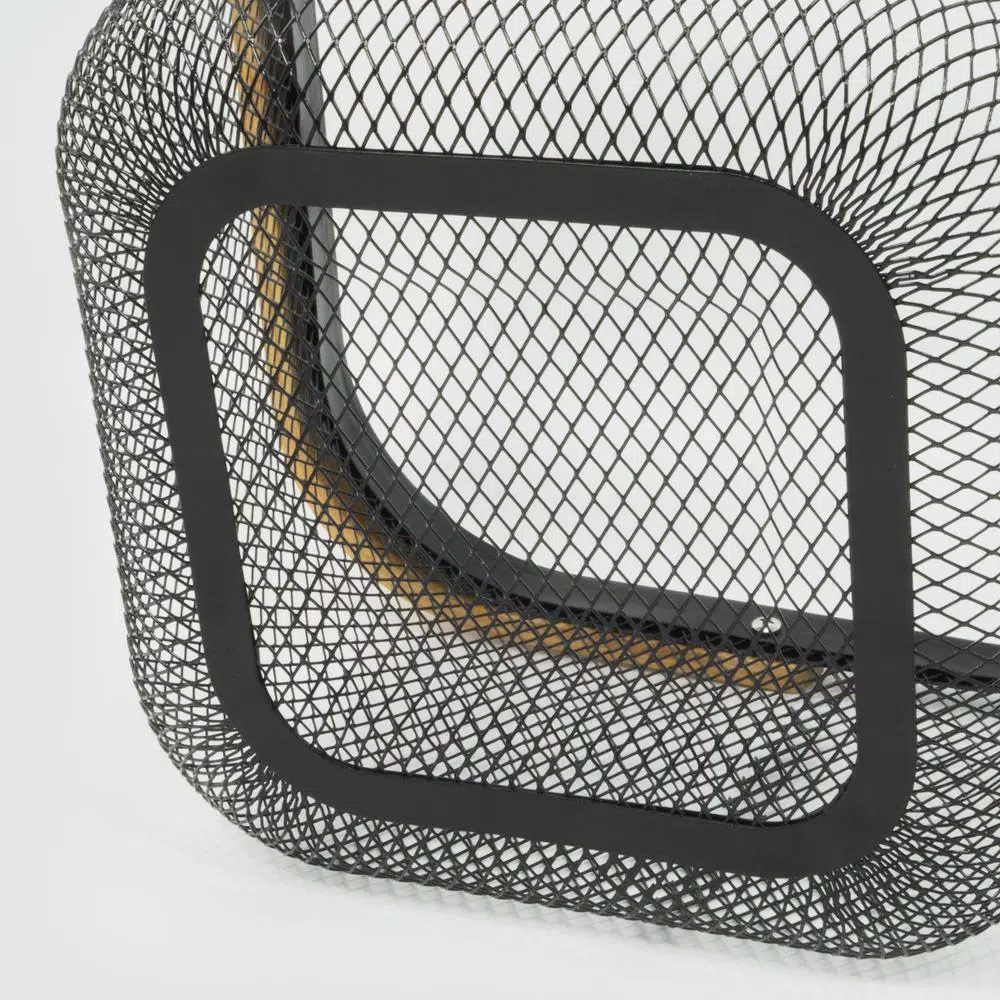 ExcelSteel Black Iron Fruit Basket with Wooden Handle and Abstract Pattern