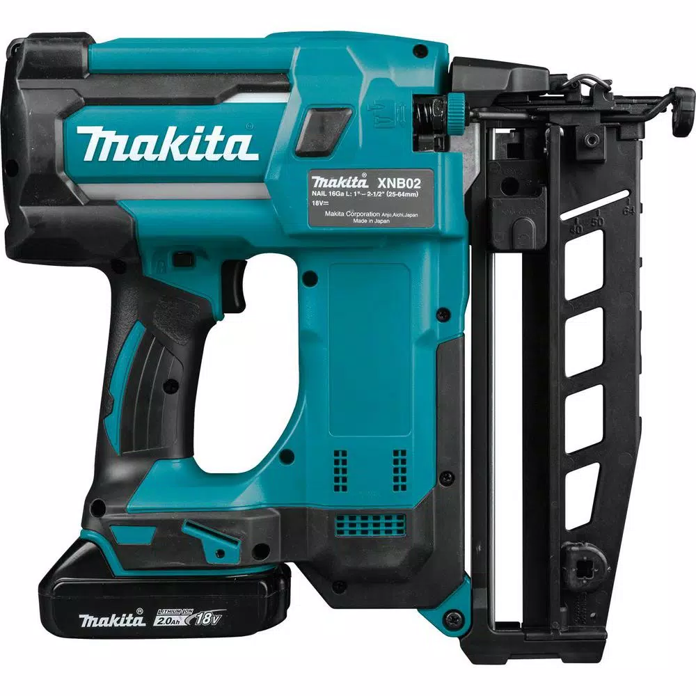 Makita 18V LXT Cordless 16-Gauge Straight Finish Nailer Kit (2.5 in.) with (2) 2.0 Ah Batteries & Charger