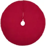 VHC Brands Claren 48 in. Cherry Red Rustic Plaid Christmas Tree Skirt with Gold Metallic Thread thumbnail 2