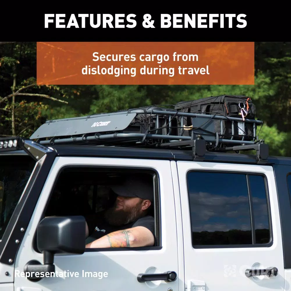 CURT 65" x 38" Extended Roof Rack Cargo Net, Black Nylon