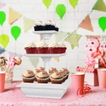 Chef Buddy 3-Tier Collapsible Dessert Stand, Square White Serving Tray Set with Self-Storing Base thumbnail 5