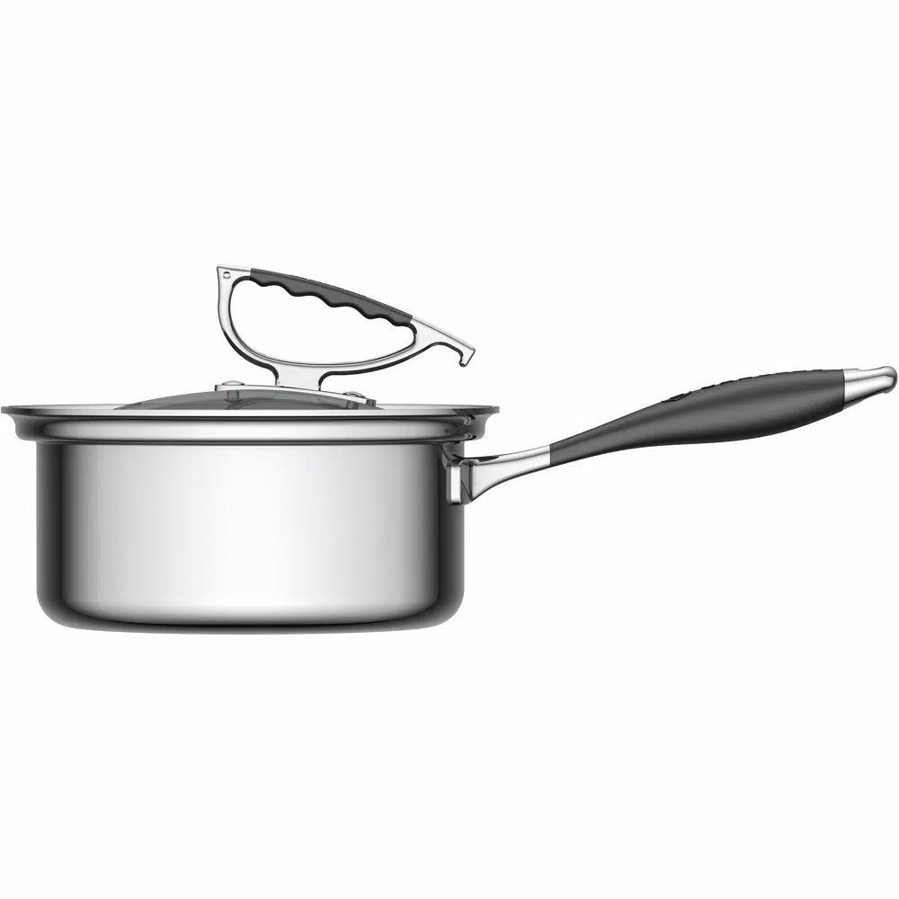 CookCraft by Candace 3 qt. Tri-Ply Stainless Steel Sauce Pan with Patented Latch Glass Lid