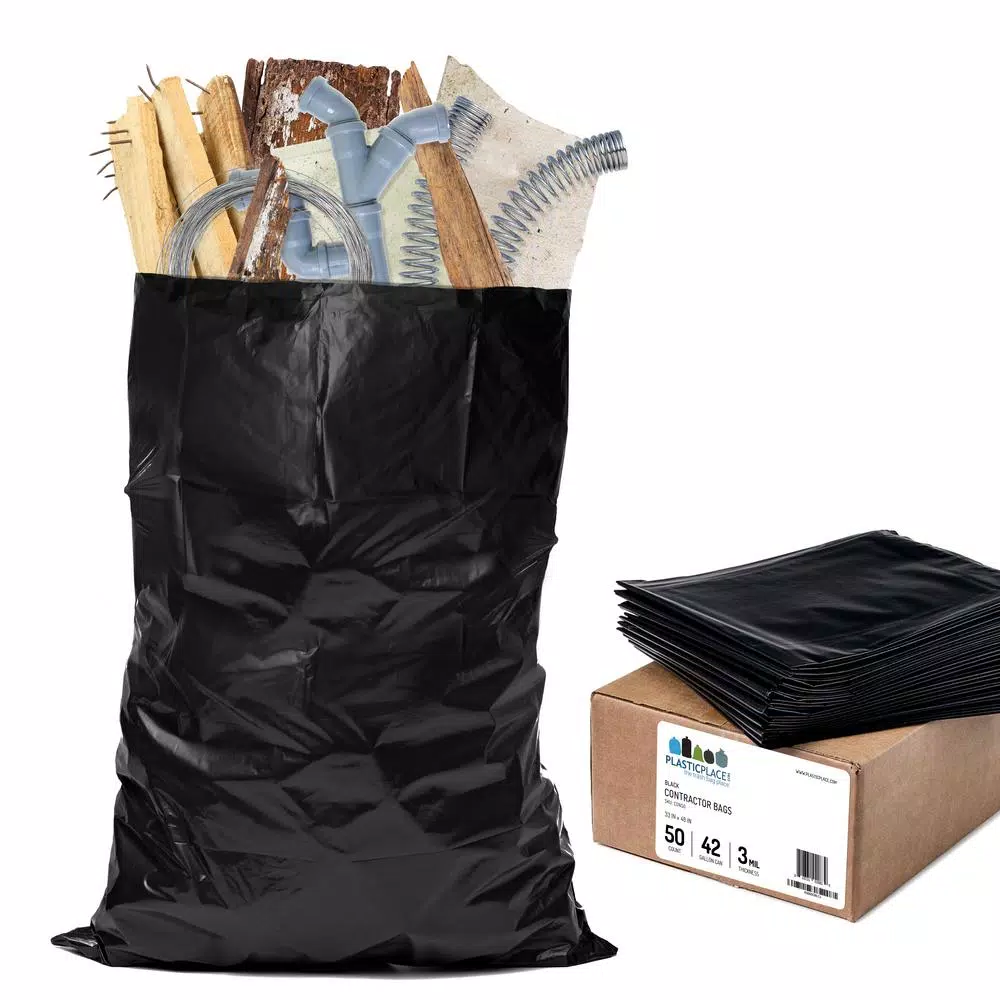 Plasticplace 33 in. x 48 in. 42 Gal. 3.0 Mil Black Heavy Duty Contractor Trash Bags (50-Case)