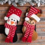 Glitzhome 19 in. 3D Hooked Penguin and Reindeer Christmas Stocking Set of 2 thumbnail 5