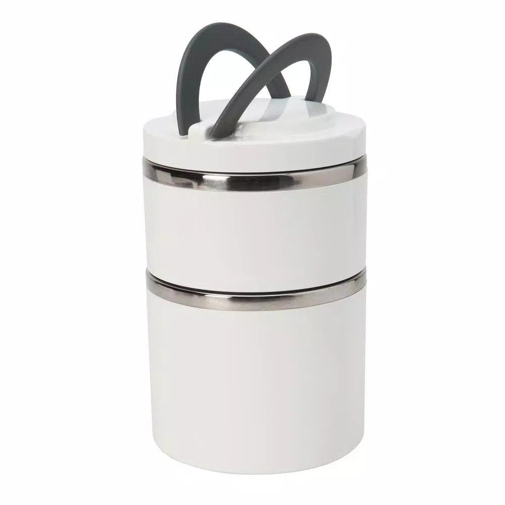 Kitchen Details White 2-Tier Round Twist Stainless Steel Insulated Lunch Box
