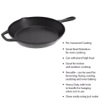 Classic Cuisine 12 in. Cast Iron Skillet with Pour Spout, Black thumbnail 3