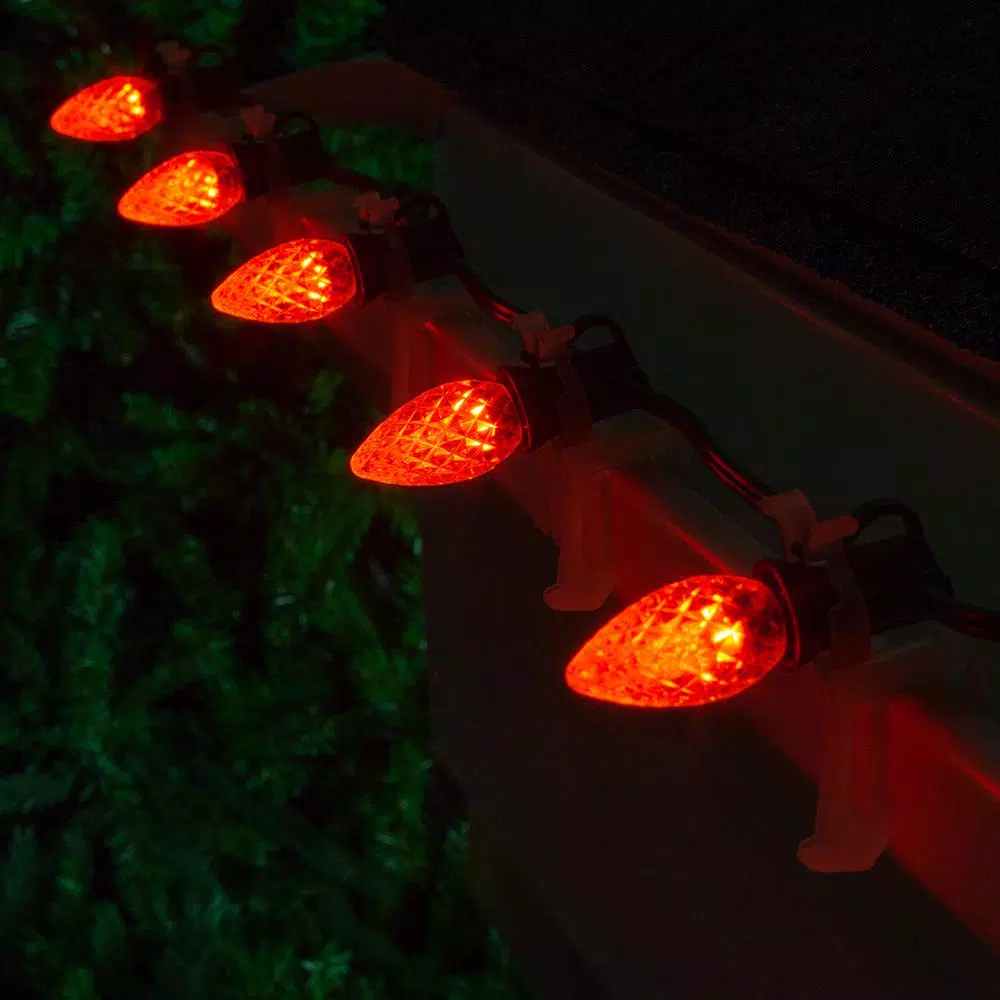 Wintergreen Lighting OptiCore C7 LED Orange Faceted Replacement Light Bulbs, E12 Candelabra Base, 25-Pack