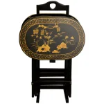 Oriental Furniture 4-Pack Rosewood Folding TV Trays with Antique Gold Bamboo & Butterfly Motif thumbnail 1