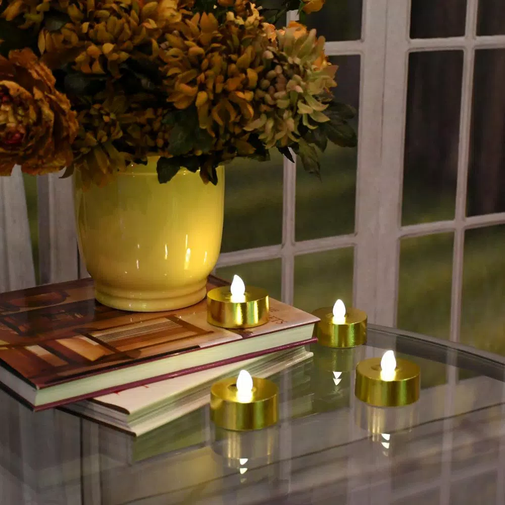 LUMABASE Gold Extra Large LED Tea Light Candles with Remote Control and Dual Timers, 4-Count