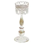 LITTON LANE 14 in. Distressed Ivory Iron Pillar Candle Holders with Filigree Design (Set of 2) thumbnail 2