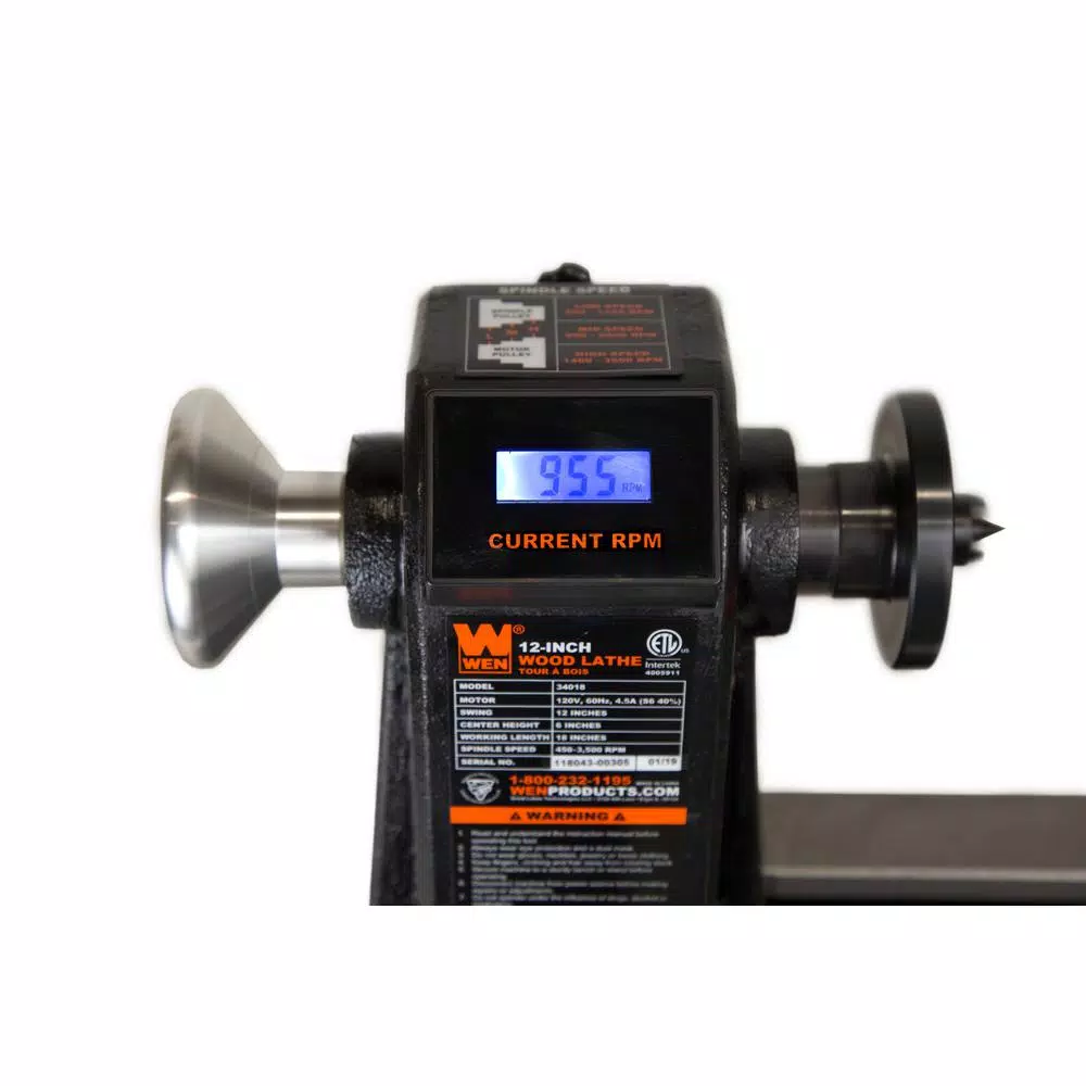 WEN 12 in. x 18 in. Variable Speed Wood Lathe, 4.5 Amp, Cast Iron