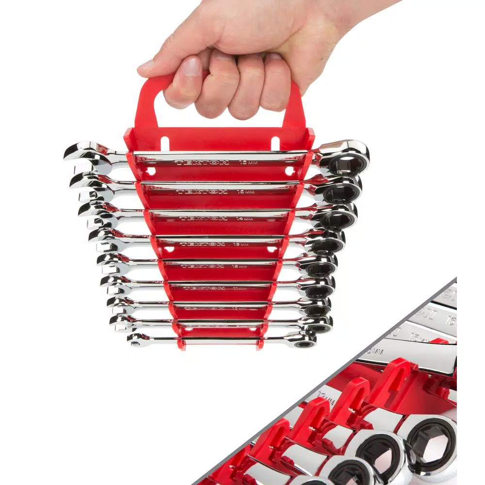 TEKTON 9-Piece Metric Ratcheting Combination Wrench Set, 8-16 mm