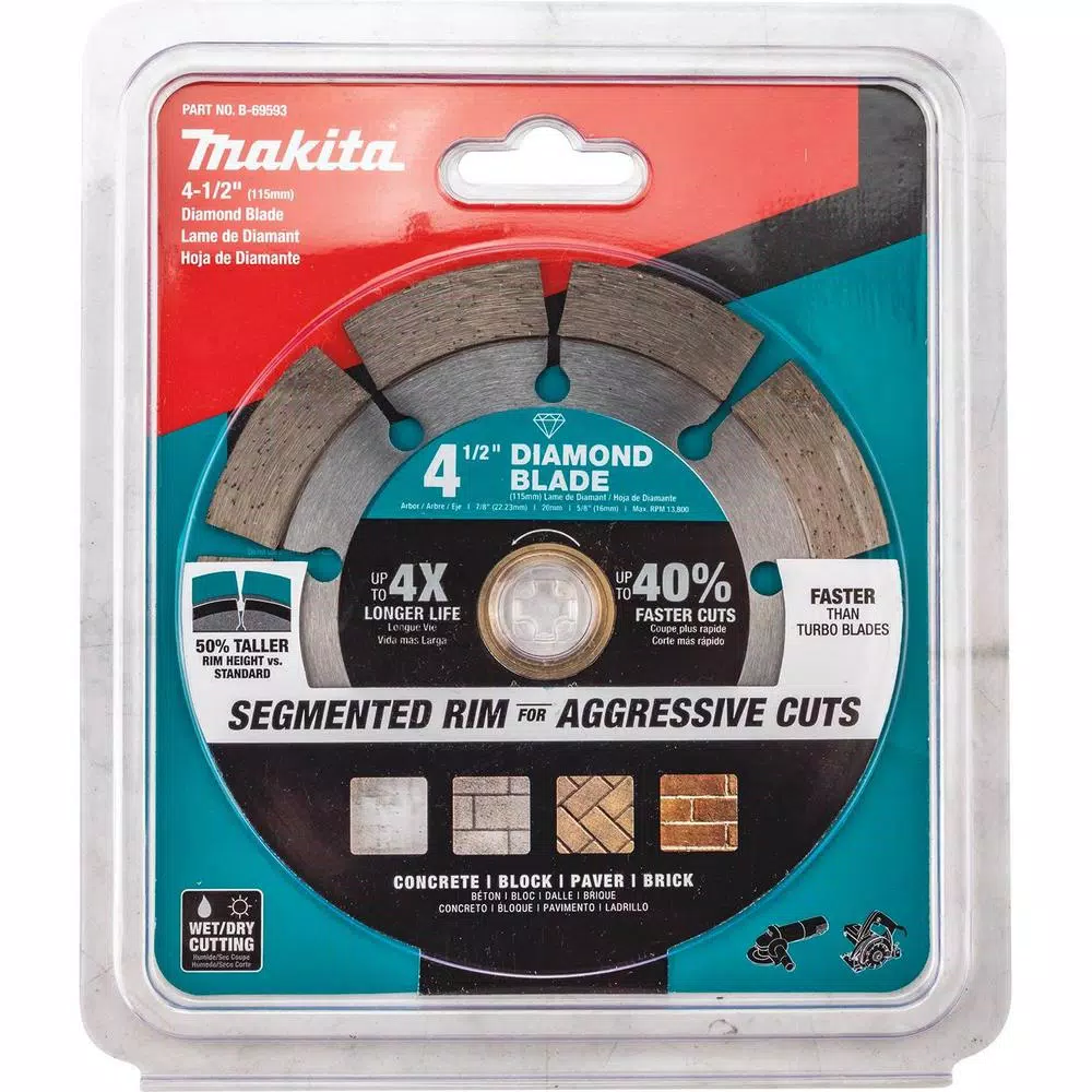 Makita 4.5 in. Segmented Rim Diamond Blade for Concrete, Brick, and Block