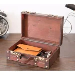 Vintiquewise Antique Style Small Wooden Suitcase Decorative Box with Leather Straps and Cherry Finish thumbnail 1