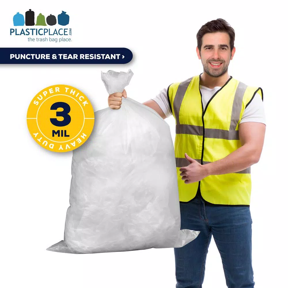 Plasticplace 3.0 mil Clear Contractor Trash Bags, 55-60 Gal, 38 in. x 58 in., 50-Case Pack