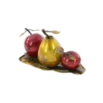 LITTON LANE Elegant Metal Fruit Sculpture Set - Golden Pear and Red Apples on Leaf Tray Base thumbnail 6