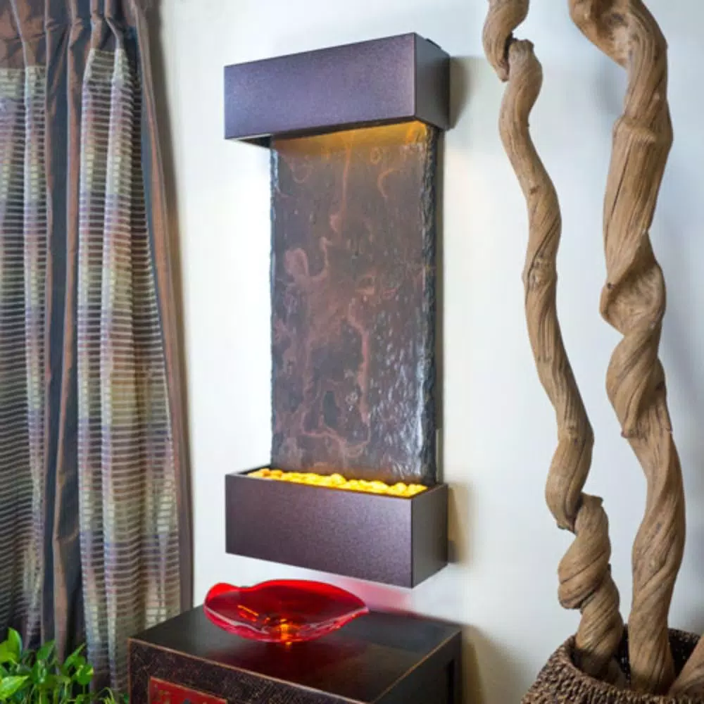 Water Wonders Nojoqui Falls Medium Lightweight Slate Wall Fountain with Copper-Vein Trim