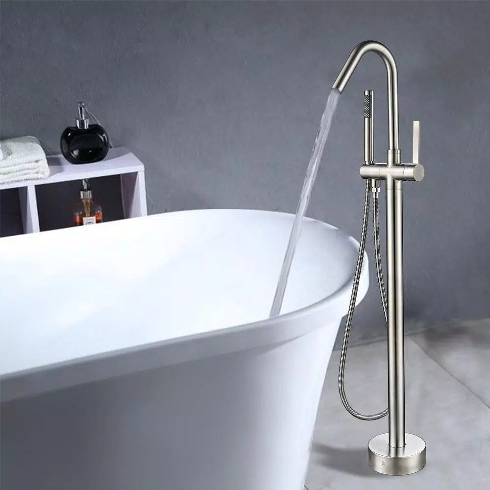 Vanity Art 40 in. Freestanding Single-Handle Claw Foot Tub Faucet with Hand Shower, Brushed Nickel