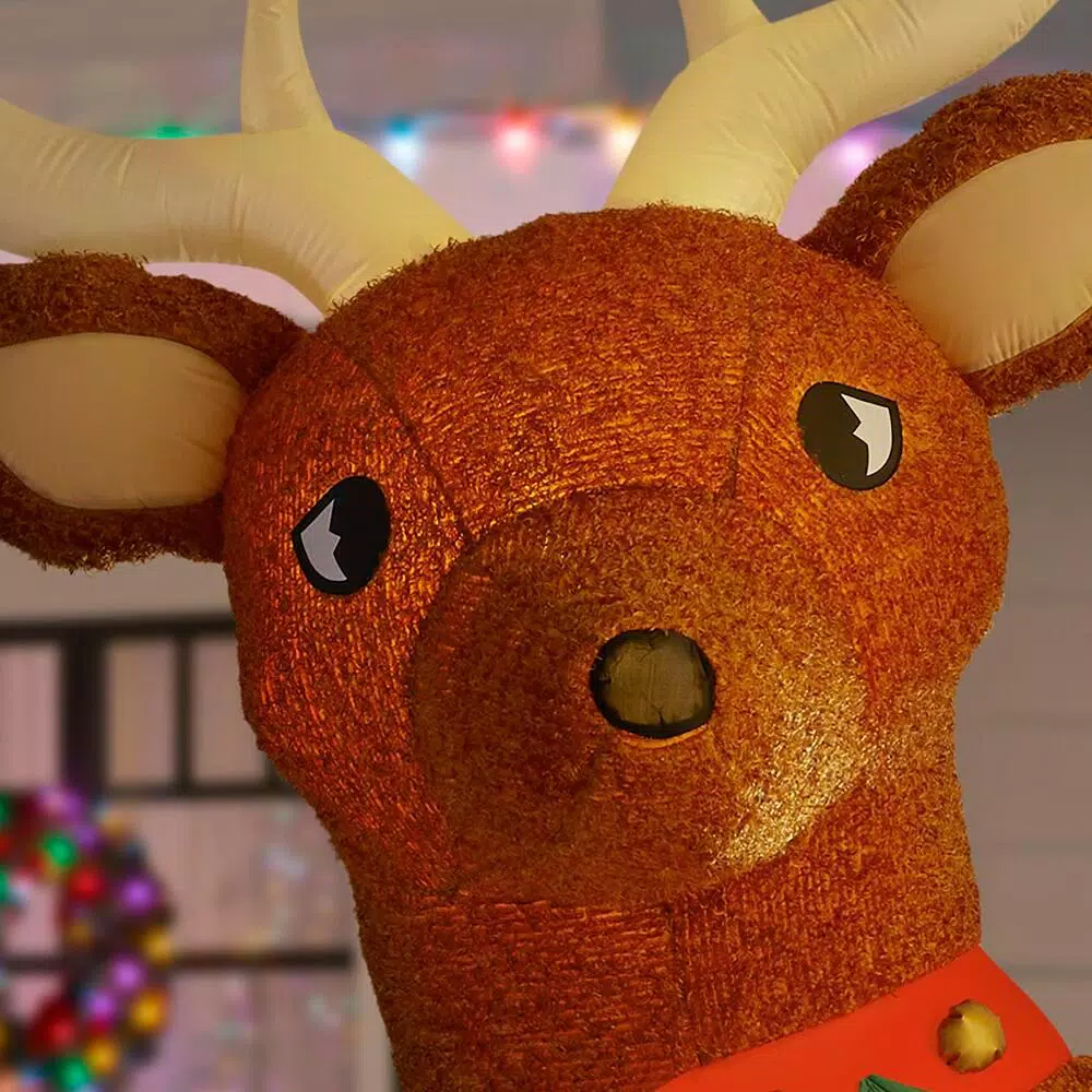 Home Accents Holiday 10.5 ft. Pre-Lit LED Giant Fuzzy Standing Reindeer Inflatable Outdoor Christmas Decoration