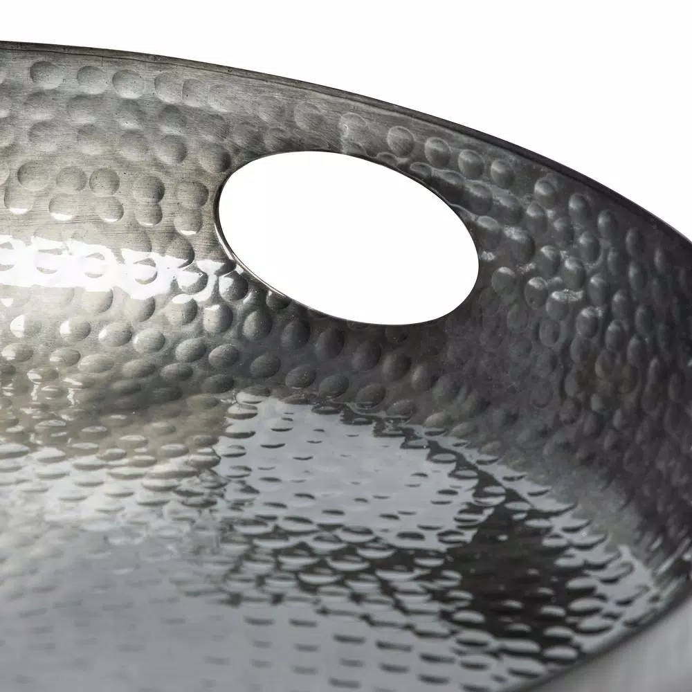 Honey-Can-Do Black Glossy Hammered Aluminum 16 in. Round Serving Tray with Handles