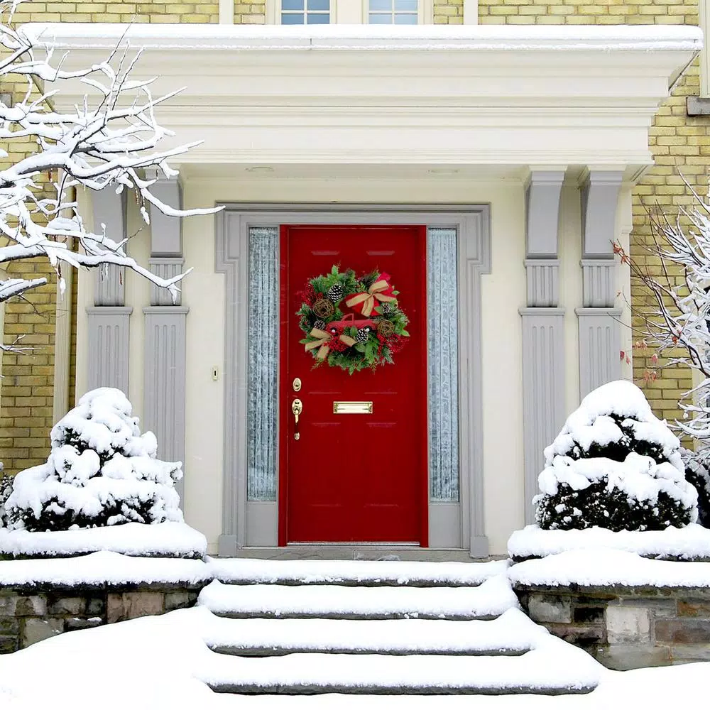 Fraser Hill Farm 24 in. Artificial Christmas Wreath and 9 ft. Garland Set with Red Truck, Berries, and Pinecones