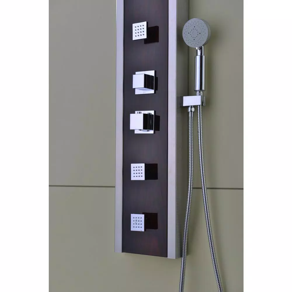 ANZZI 57 in. Monsoon Full Body Shower Panel System with Mahogany Deco-Glass & Chrome Trim