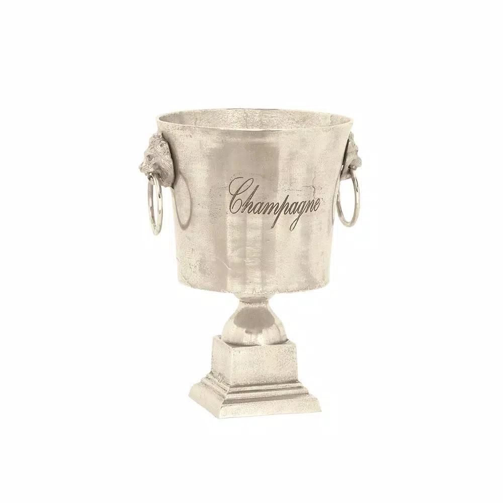LITTON LANE 16 in. Rustic Silver Aluminum Champagne Wine Cooler with Lion Head Handles