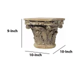 Benjara Aesthetic Resin Decorative Pedestal with Acanthus Leaf Design and Scrolled Details, Brown thumbnail 6