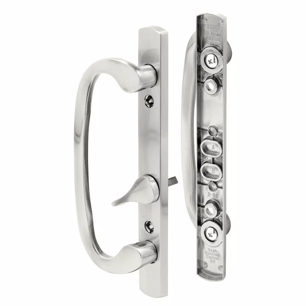 Prime-Line Satin Nickel Diecast Sliding Patio Door Handle Set with Offset Thumb Turn