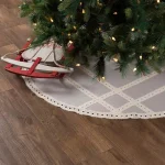VHC Brands 48 in. Grey Margot Farmhouse Christmas Tree Skirt with Diamond Lace and Chambray thumbnail 4