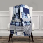 Lush Decor Greenville Navy Blue Reversible Plaid Cotton Throw Blanket thumbnail 1