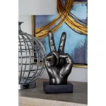 LITTON LANE Modern Reflections Hand Sign Polystone Sculpture Set, Silver Distressed Finish (Set of 3) thumbnail 1