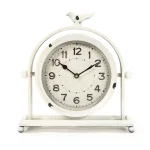 Zentique Vintage White Metal Hinged Bird Table Clock - Distressed Porcelain Style Analog Desk Clock thumbnail 1